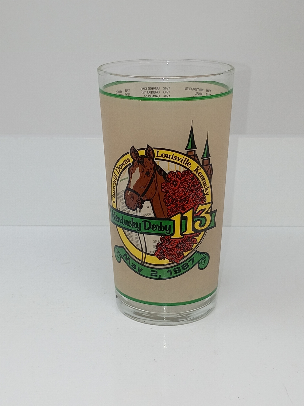 Kentucky Derby 113 Commemorative Horse Racing Glass - Beige and Green